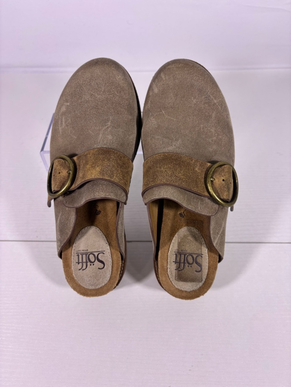 Söfft Leather Mule Clogs Brown Suede Slip On Buckle Comfort Shoes Size 7